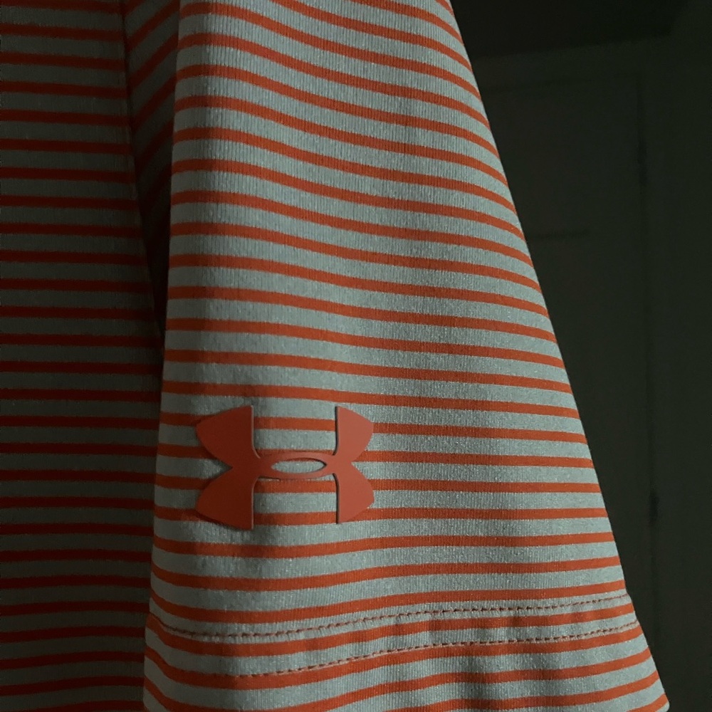 Under Armour Men's Golf Shirt - Orange and Gray Stripes - Picture 2 of 3